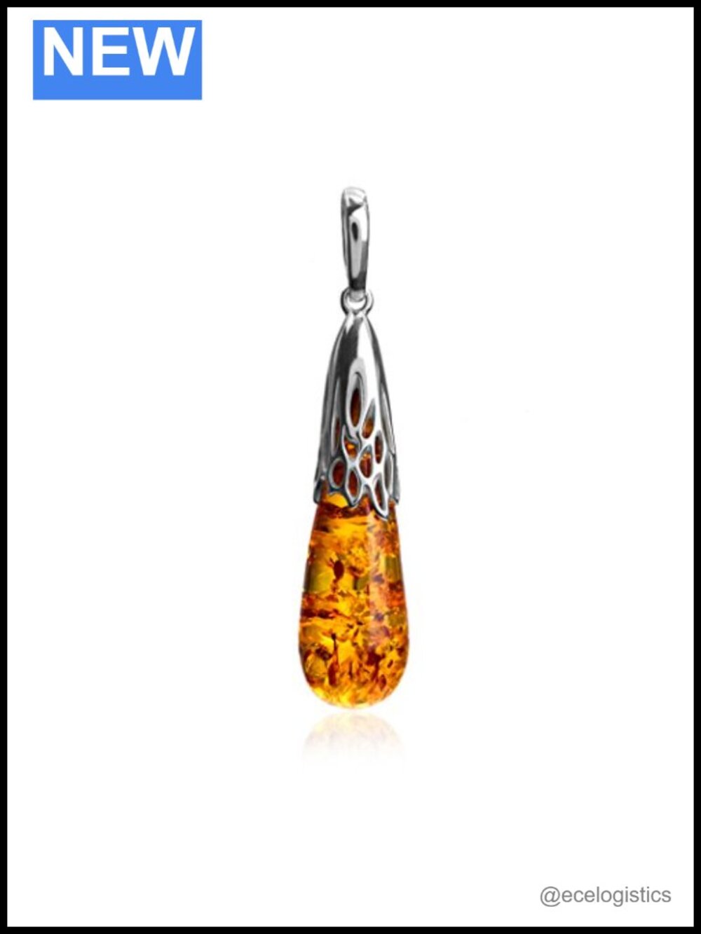 Ian Valeri Amber Sterling Silver Long Drop Pendant Necklace